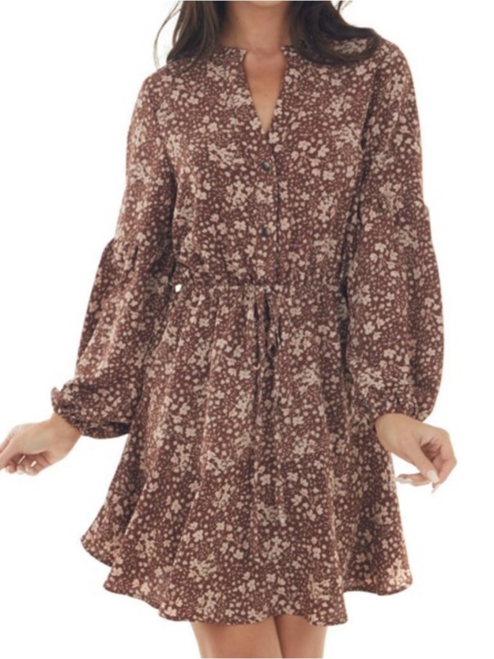 Floral Long-Sleeve Tie-Waist Dress